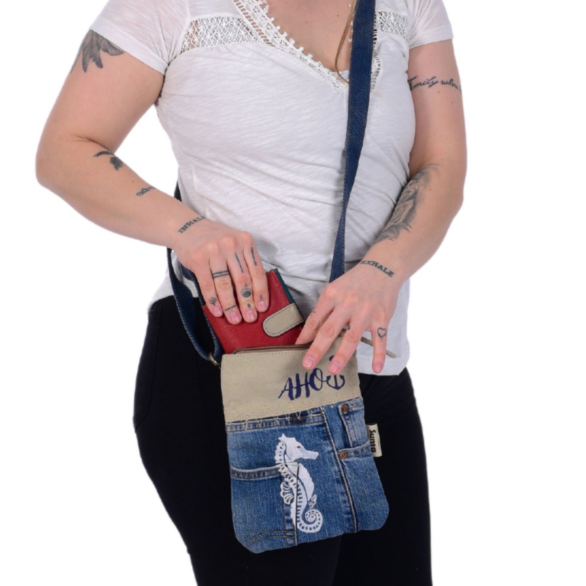 Sunsa dames schoudertas. Schoudertas in maritieme stijl. Canvas handtas. kleine crossbodytas voor dames.