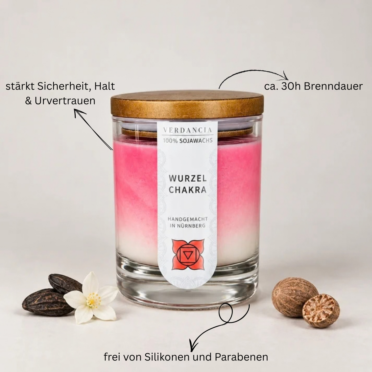 Chakra della radice | Candela profumata cera di soia – meditazione – rilassante – radice di chakra (rossa)