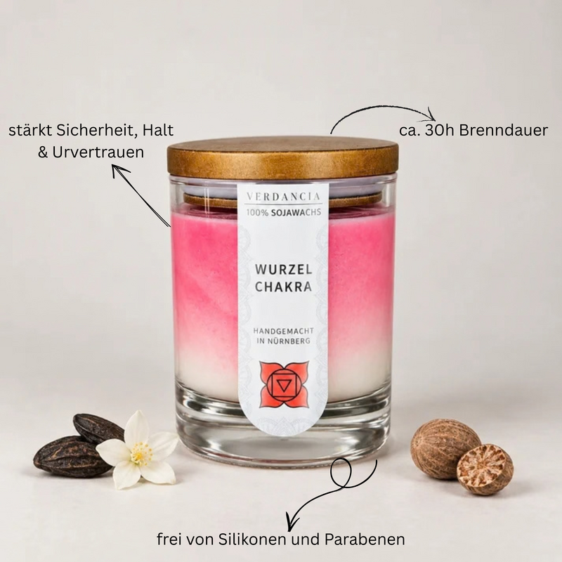 Chakra della radice | Candela profumata cera di soia – meditazione – rilassante – radice di chakra (rossa)