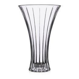 Tall, elegant glass vase with vertical ribbed design. Suitable for displaying fresh or dried flowers.