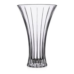 Tall, elegant glass vase with vertical ribbed design. Suitable for displaying fresh or dried flowers.