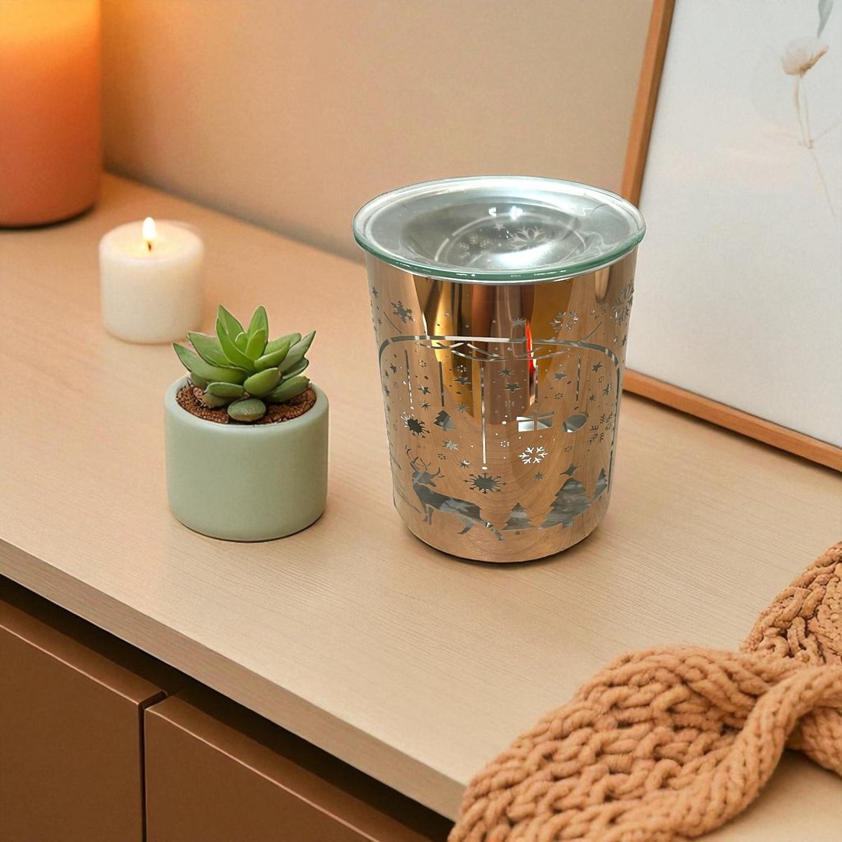 Brændt-parfum julemetallaserskæring-arch & rensdyr mønster-essentiel olier, voks og parfume-aftagelige glasskop-chic chic atmosfære