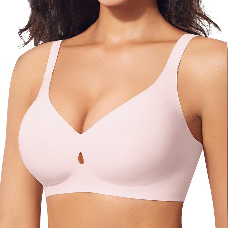 Gather without steel ring, jelly strip, big chest, fat mm, breathable, sexy, seamless underwear, women's bra