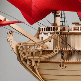 Galeone aus Holz mit LED-Beleuchtung – 3D-Holzpuzzle 583 Teile, Schiffsmodell mit Segeln und Takelage, Modellbausatz ab 12