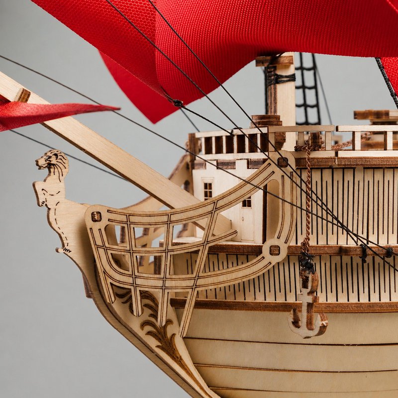 Galeone aus Holz mit LED-Beleuchtung – 3D-Holzpuzzle 583 Teile, Schiffsmodell mit Segeln und Takelage, Modellbausatz ab 12