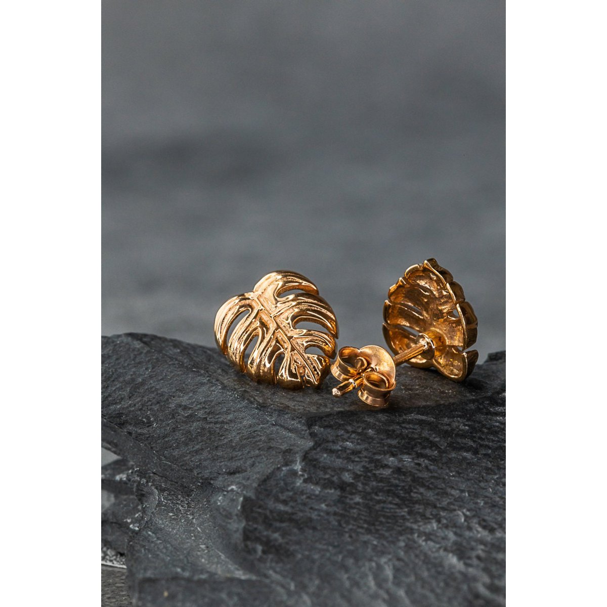 Monstera Leaf Stud Oorbellen - 925 Sterling Rose Verguld - Exotische Bladeren Sieraden - OHR925-89