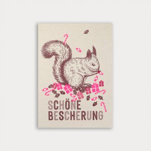 Postkarte / Weihnachten / Eichhörnchen / Schöne Bescherung