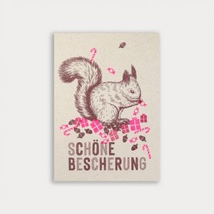 Postkarte / Weihnachten / Eichhörnchen / Schöne Bescherung