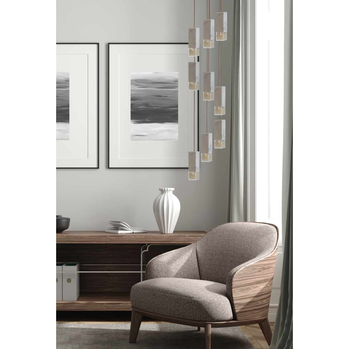Lamp/One Calacatta Marble 9-Light Chandelier