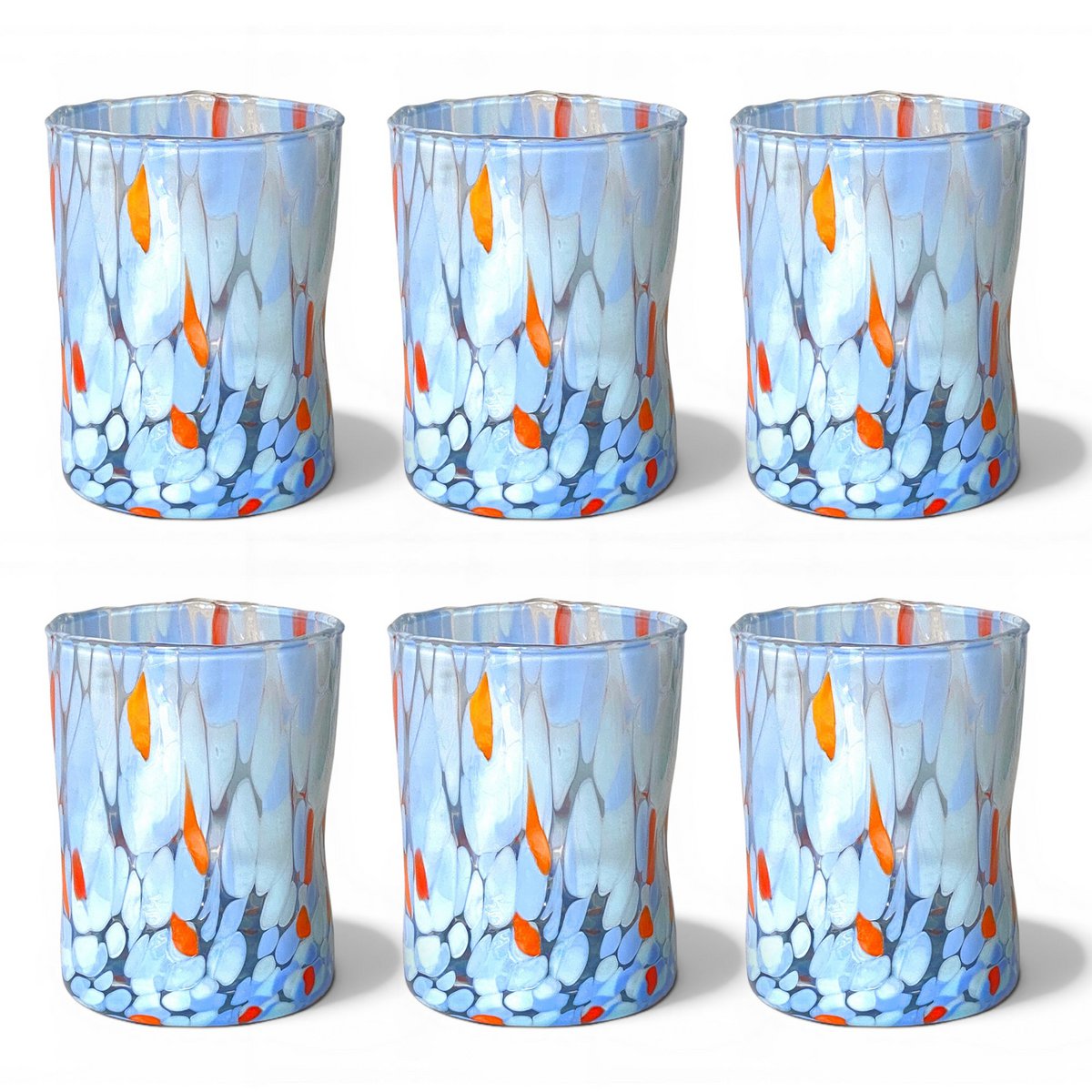Verres Naif Tumbler en verre soufflé et fait main avec murrine de Murano, ligne « I Colori di Murano » 395 ml. Fabriqué en Italie