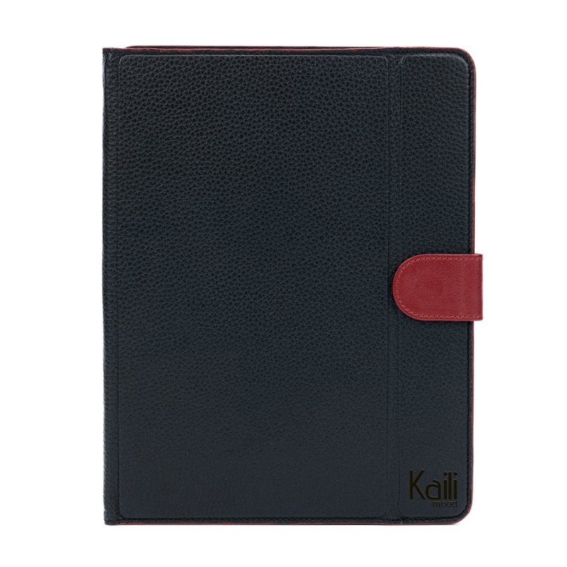 K0033AB | Étui pour tablette Cuir véritable, pleine fleur, grain dollar. Col. Noir avec bords rouges. Fermeture par patte contrastée. Dimensions : 19,5 x 25,2 x 1 cm Conditionnement : sachet Tnt