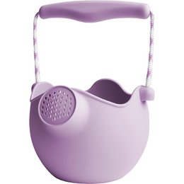 A light purple watering can with a curved handle and a perforated spout, suitable for watering plants or flowers.