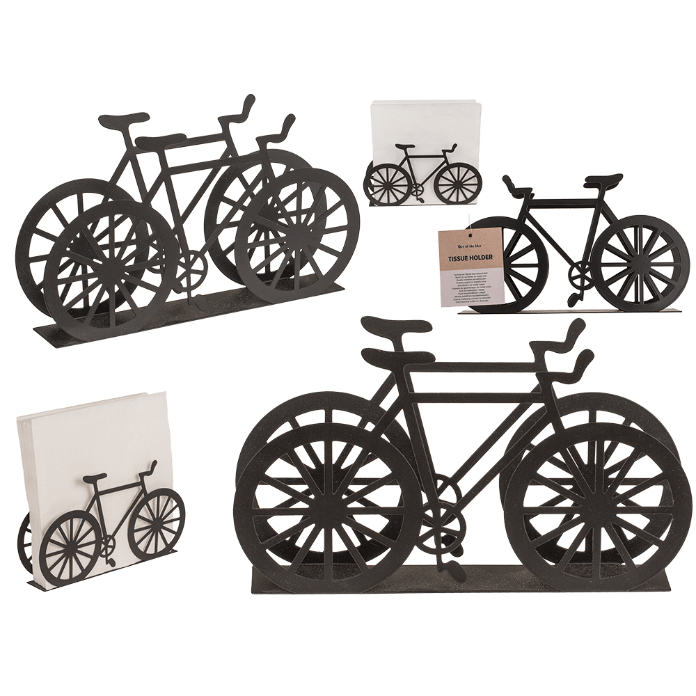 Schwarzer Taschentuchhalter aus Metall, Fahrrad, ca. 19 x 3 x