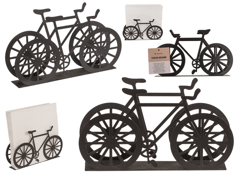 Schwarzer Taschentuchhalter aus Metall, Fahrrad, ca. 19 x 3 x