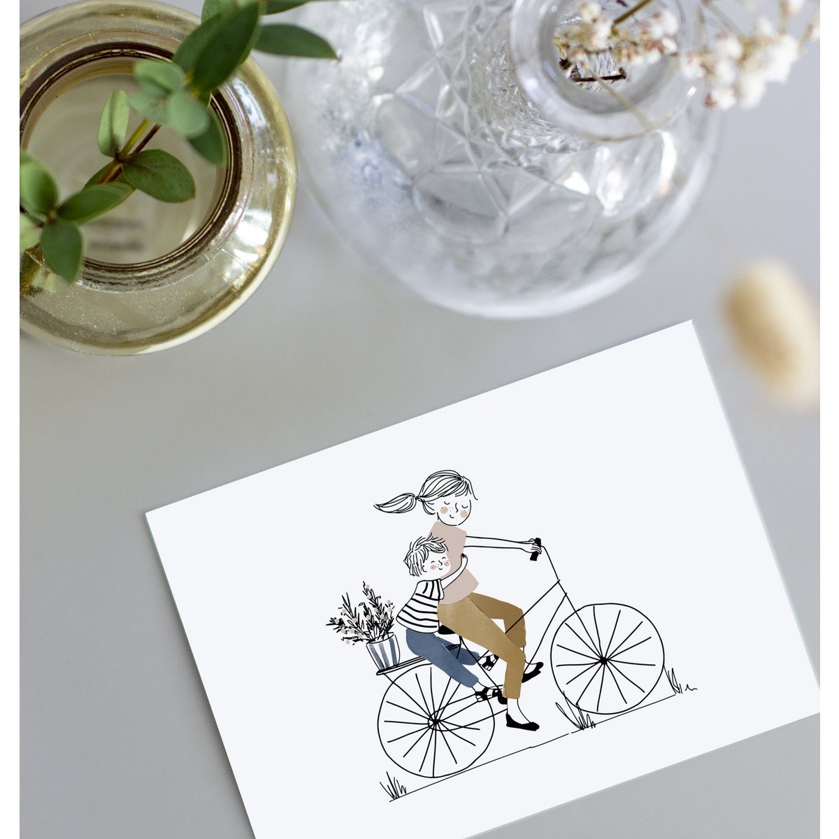 Carte Bike Ride Boy - Maman et son fils sur un vélo