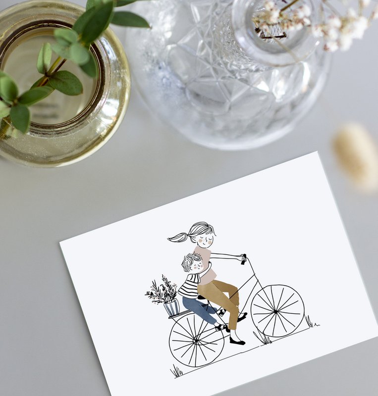 Card Bike Ride Boy - Mutter und ihr Sohn auf einem Fahrrad