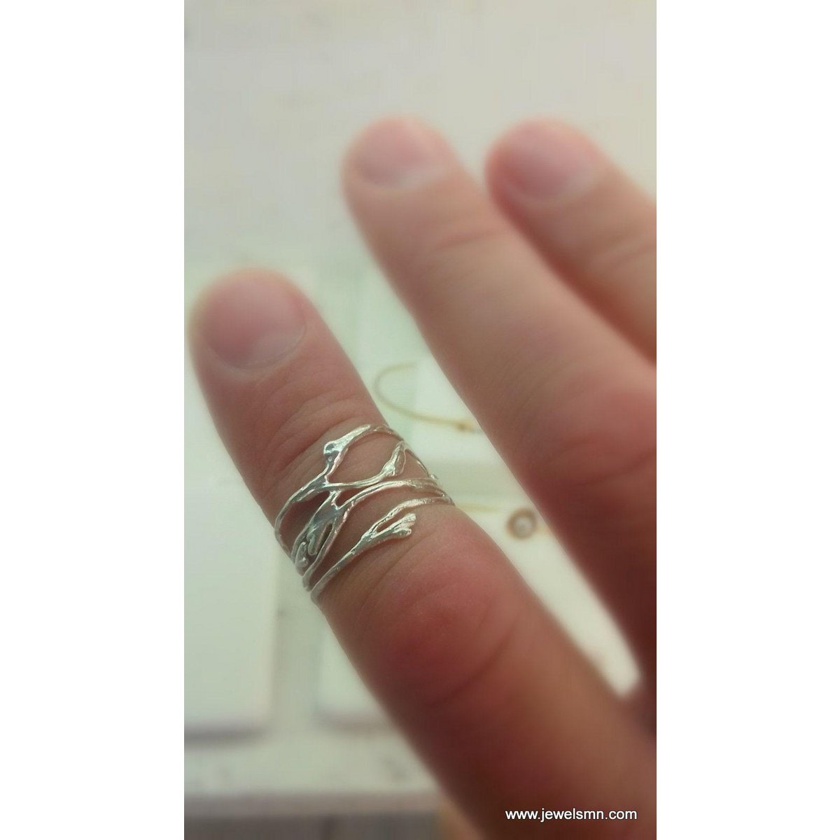 Silberner Jasminring, Sterlingsilber-Schmuckring, vergoldeter Astring, Geschenk für Sie, Geburtstagsgeschenk für Frauen, handgefertigter Boho-Schmuck