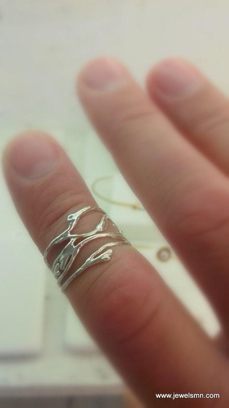 Silberner Jasminring, Sterlingsilber-Schmuckring, vergoldeter Astring, Geschenk für Sie, Geburtstagsgeschenk für Frauen, handgefertigter Boho-Schmuck