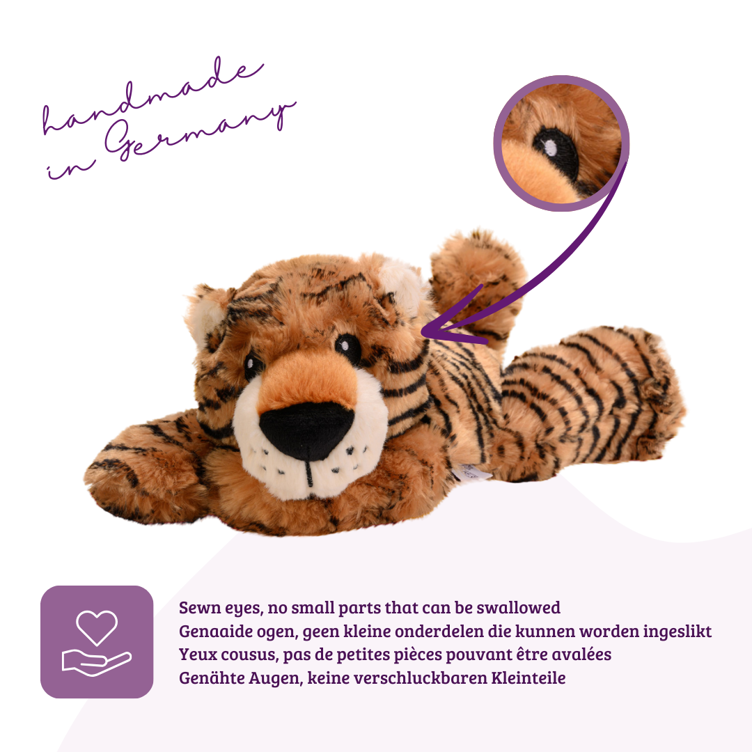 Heat cushion, the natural hot water bottle as a large tiger cuddly toy with organic millet filling and health herbs