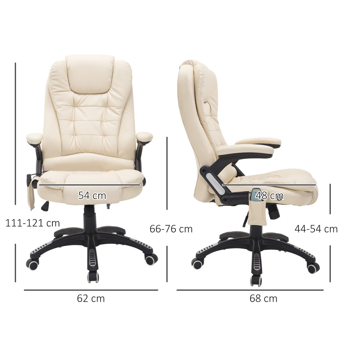 Silla de oficina con función de masaje, función de calor, altura regulable, función de inclinación, silla de oficina de masaje, blanco crema + negro