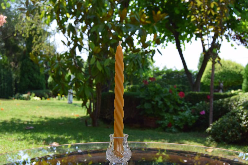 Twisted Beeswax Taper Candle - Pure Beeswax and Cotton wick
