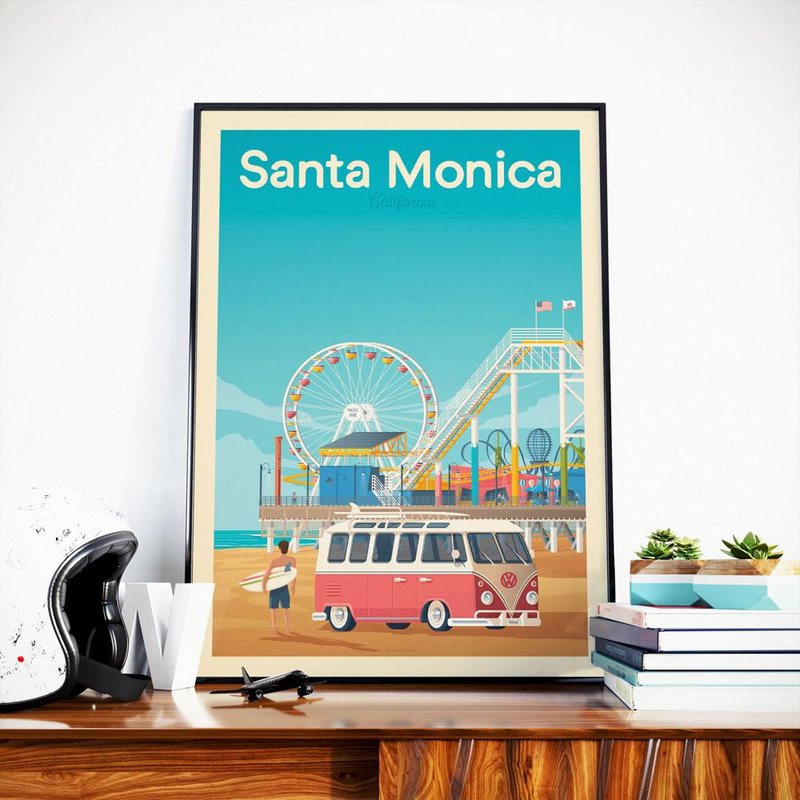Affiche Santa Monica Vintage | Poster Ville Santa Monica Californie États-Unis