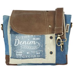 Sunsa damestas. Handtas gemaakt van upcycled jeans en canvas. Schoudertas in messenger-vorm. Schoudertas in vintagestijl. Grote crossbodytas voor dames