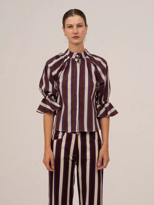 Frostbite gestreepte bordeaux en blauwe blouse