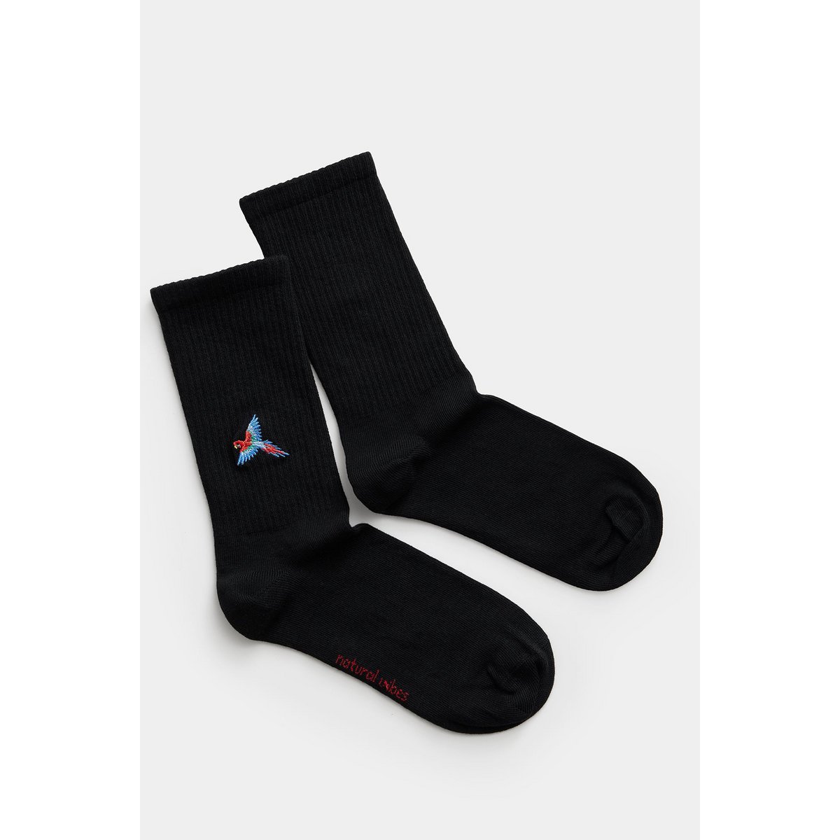 Organic Parrot Socks - Black tennis socks with embroidered parrot