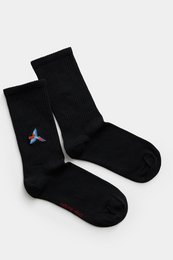 Organic Parrot Socks - Black tennis socks with embroidered parrot