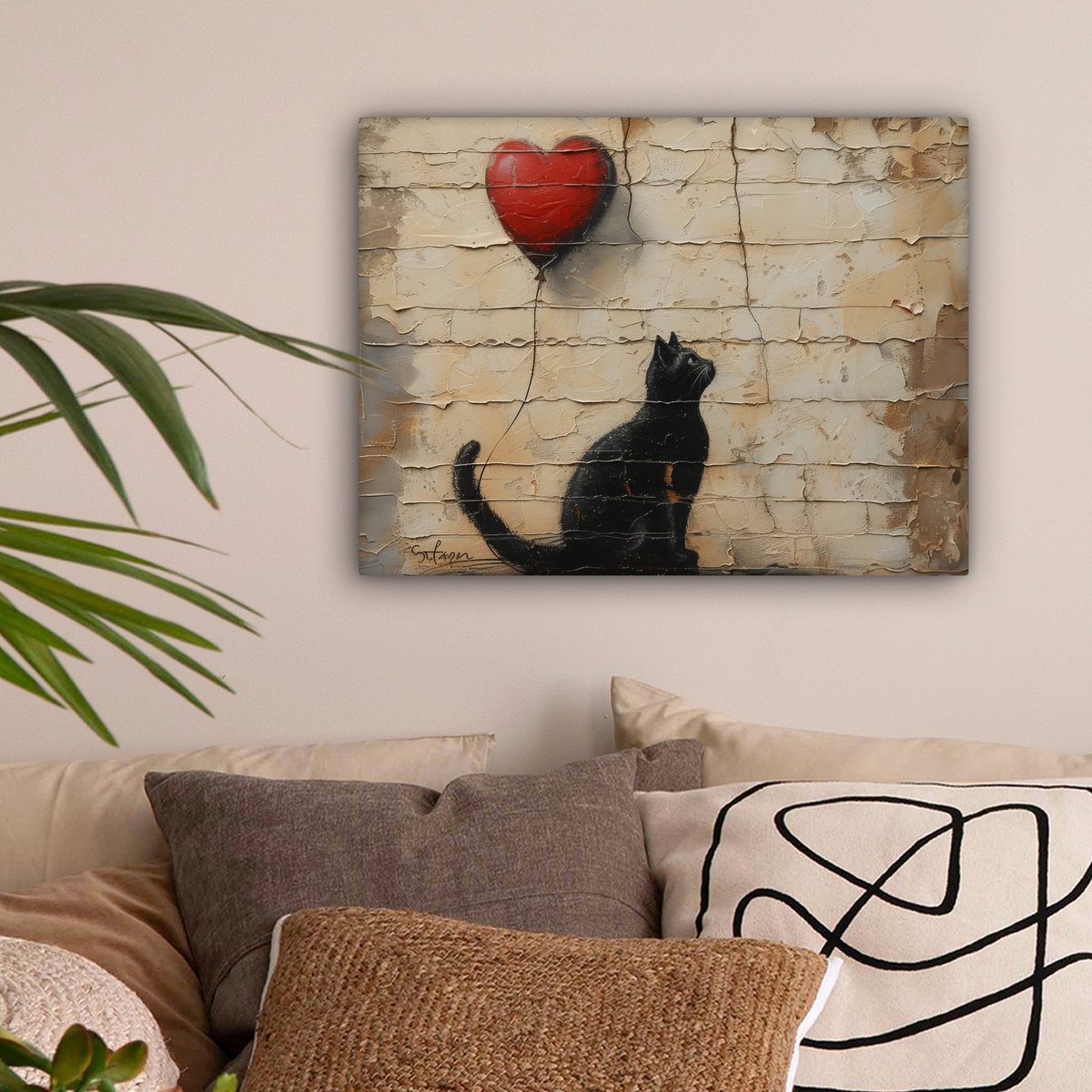 Leinwand Malerei - Wanddekoration Katze - Graffiti - Ballon - Street Art - Zusammenfassung - Wanddekoration Wohnzimmer - Raumdekoration modern - abstrakte Gemälde