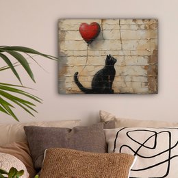 Canvas schilderij - Wanddecoratie Kat - Graffiti - Ballon - Street art - Abstract - Muurdecoratie woonkamer - Kamer decoratie modern - Abstracte schilderijen