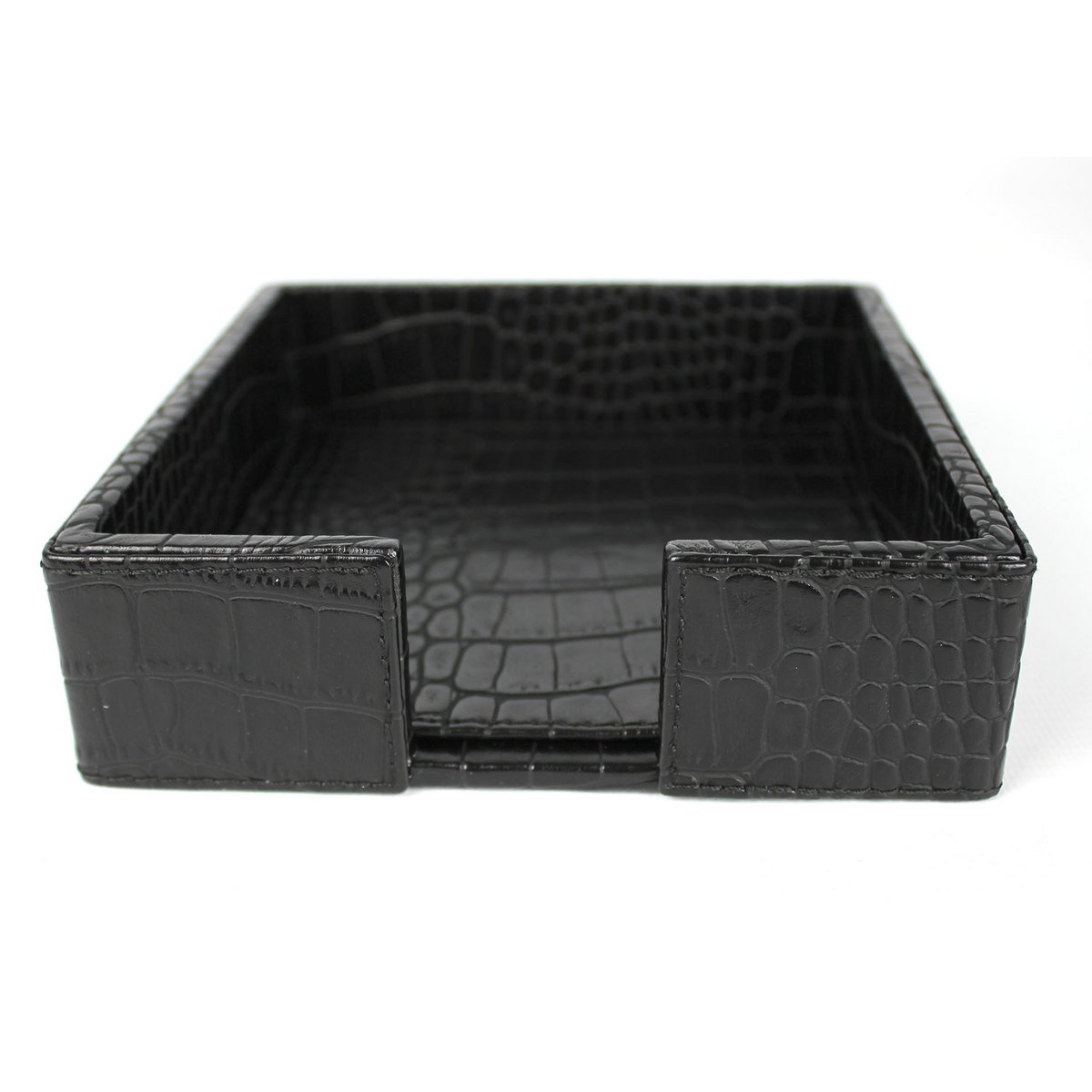 Soporte de servilleta Square S Crocodelo de cuero de cuero sintético Negro