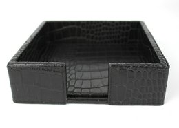 Soporte de servilleta Square S Crocodelo de cuero de cuero sintético Negro