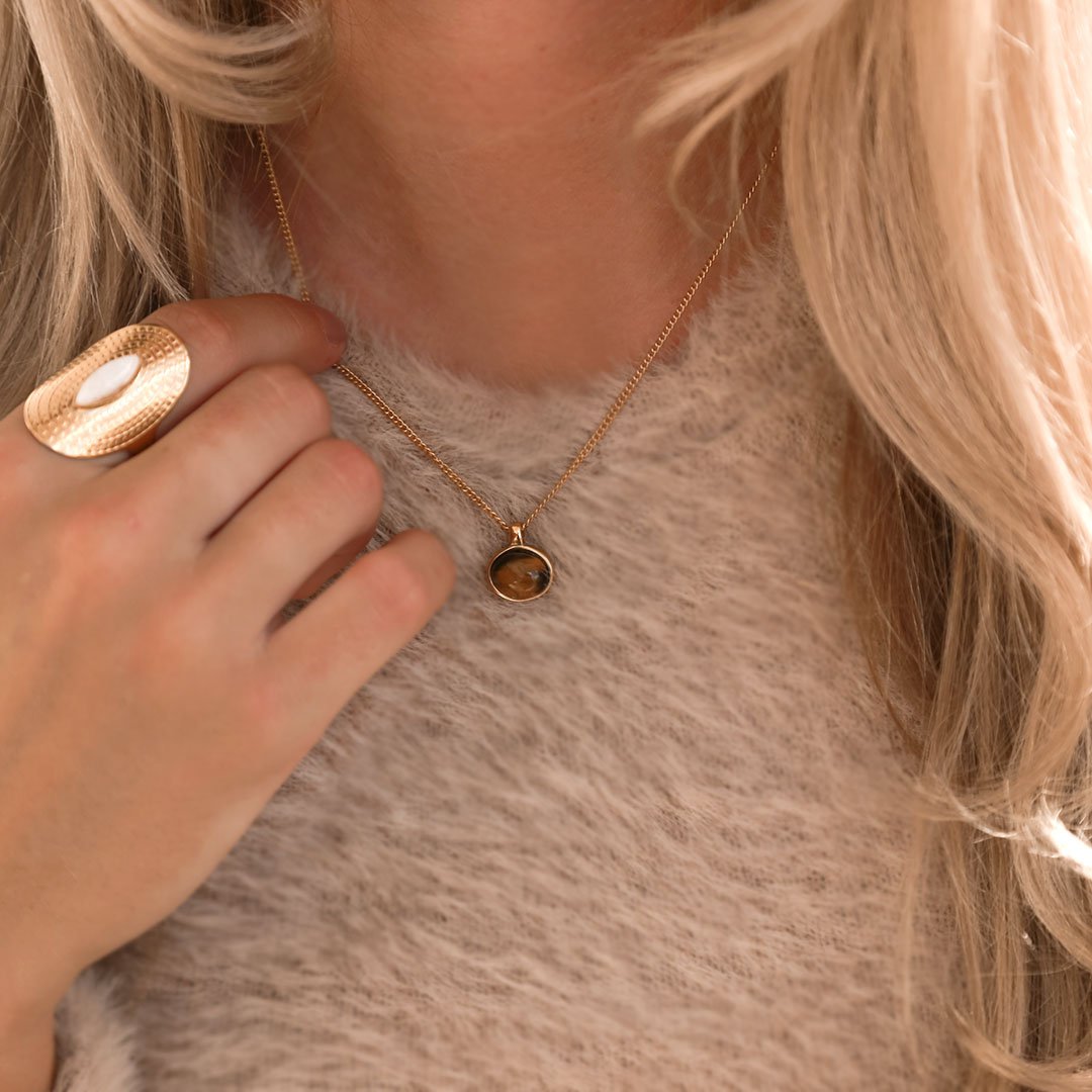 Gouden ketting gemstone tigereye