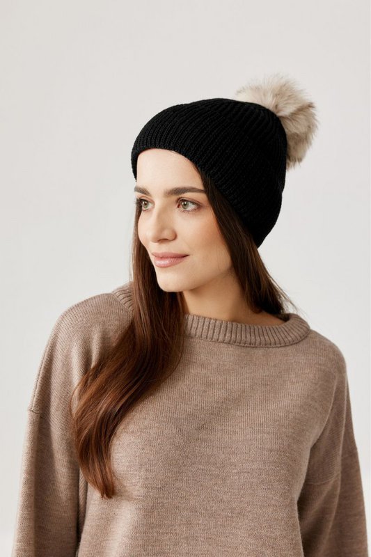 Bonnet OLLO – 100% laine mérinos – noir [B2B]