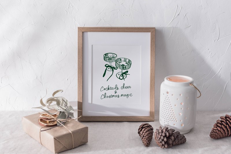 Weihnachtsposter Cocktails, purer & Weihnachtszauber, trendiges Weihnachtsposter, Cocktailposter, Retro-Weihnachtsposter