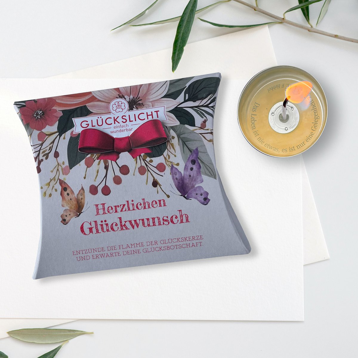 Lumière porte-bonheur / Dans le coffret cadeau avec un nœud découpé 🎀 / Chaleureusement / Félicitations / VE 15