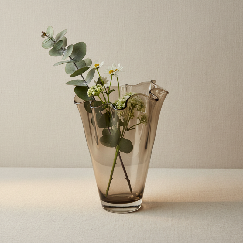 Vase glas bølget brun taupe glas vase bord vase 21 x 21 x 30 cm