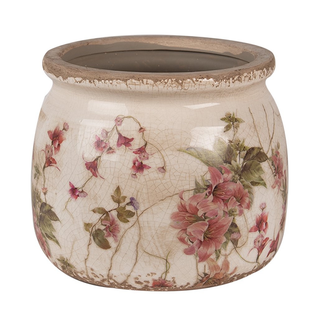 Flowerpot Ø 16x13 cm Beige pink ceramic flower flowerpot inside