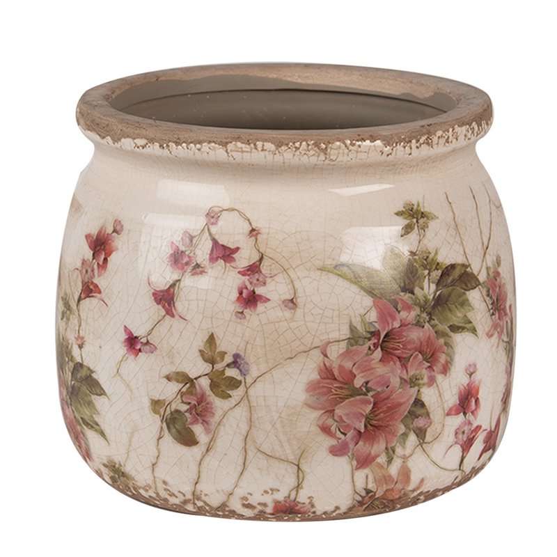 Flowerpot Ø 16x13 cm Beige pink ceramic flower flowerpot inside