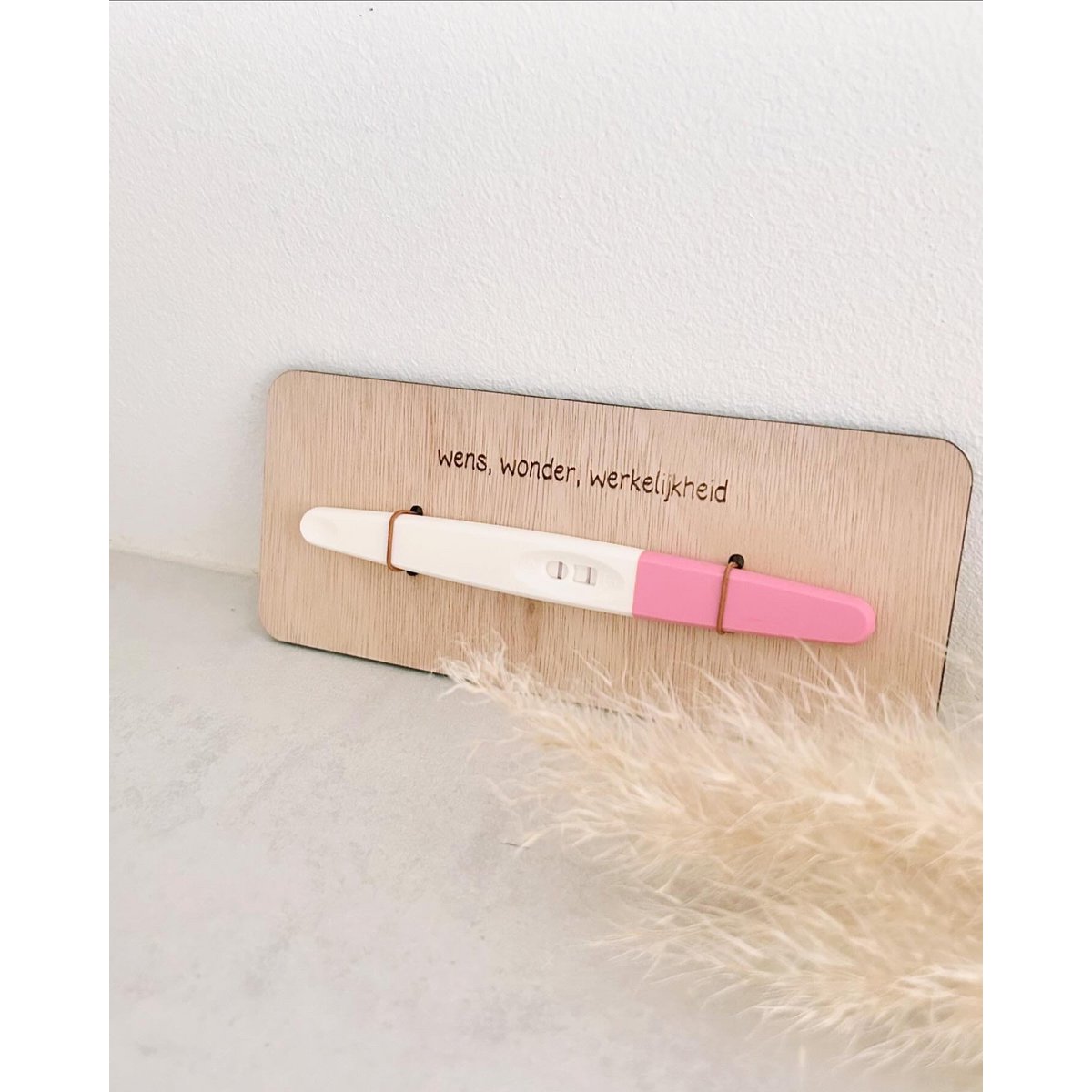 Wooden pregnancy announcement sign · Wish, miracle, reality