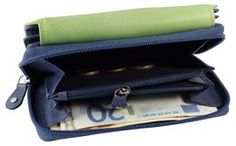 Leonardo Verrelli, damesportemonnee van echt leer, RFID, liggend formaat, donkerblauw/groen