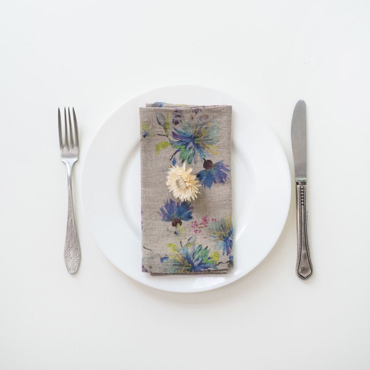 Fiori su tovaglioli di lino naturale Set di 2