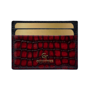 Men's Shiny Croc-Print Card Holder - Red Genuine Leather