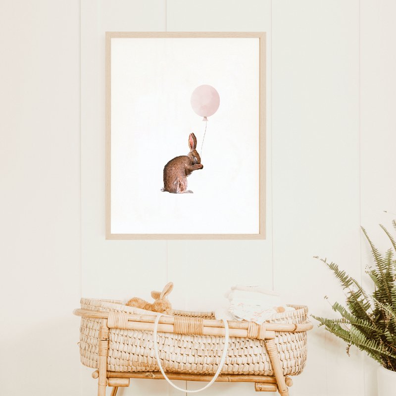 Bunny with pink balloon poster, bunny poster, balloon poster, cute bunny poster, pink girls room poster, cute bunny print, girls nursery art print, girls room