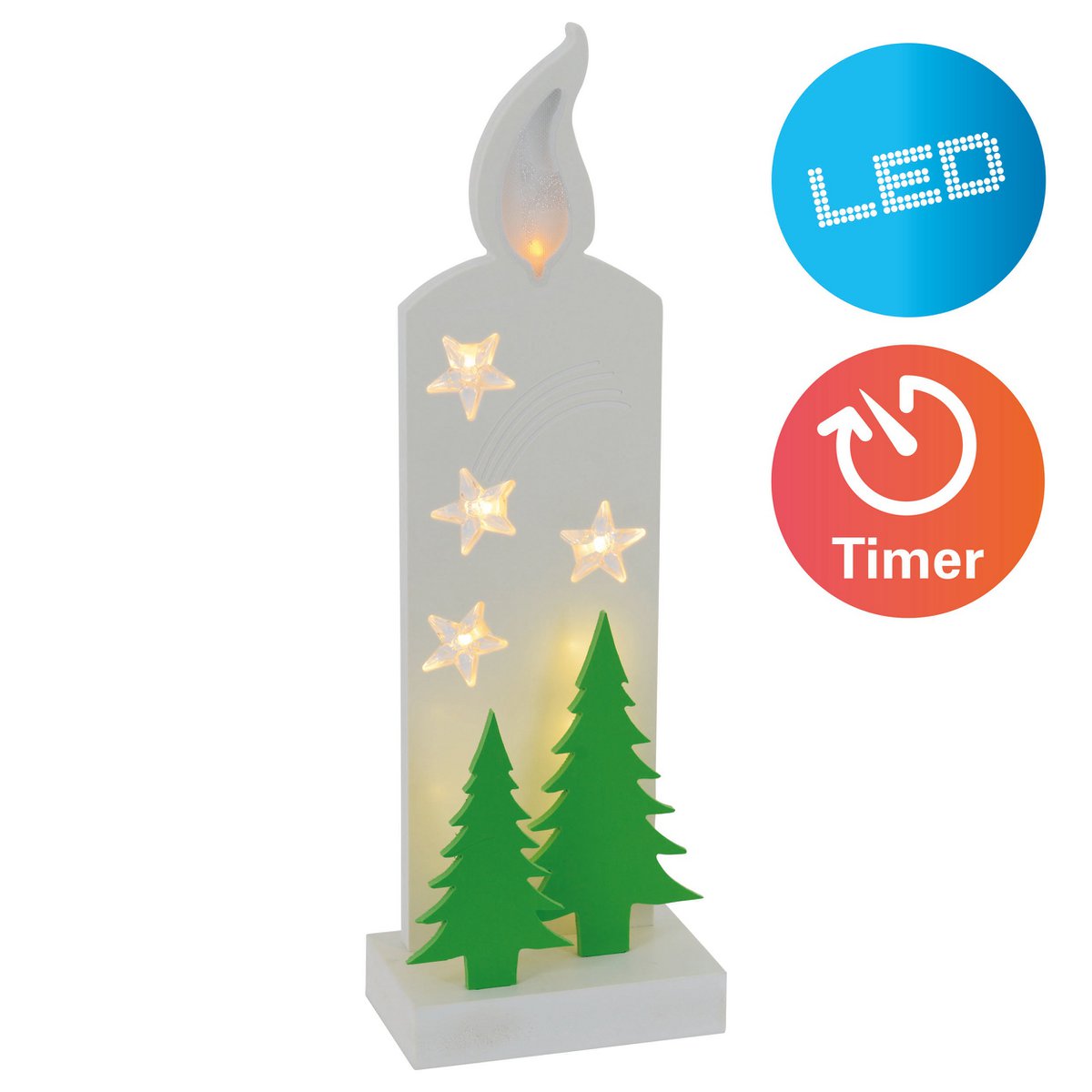 LED decorative light "candle" 40 cm high, made of metal and plastic, including timer and on/off switch, warm white light
