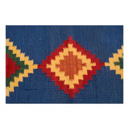 Alfombra Kilim Tribal Azul Hecha A Mano