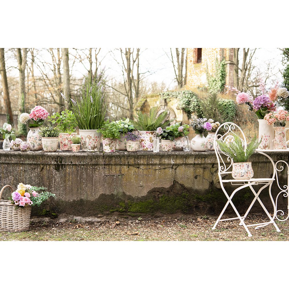 Bloempot Ø 12x10 cm Roze Beige Keramiek Bloemen Bloempot Binnen