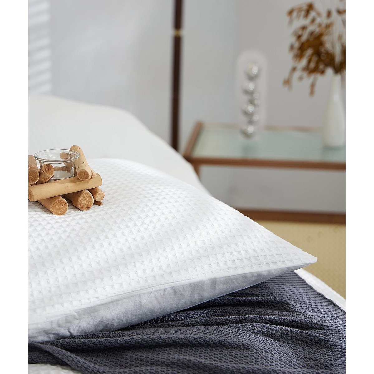 Bed linen with waffle structure 3-part: duvet cover 200x200cm + 2x pillow cover 80x80cm
